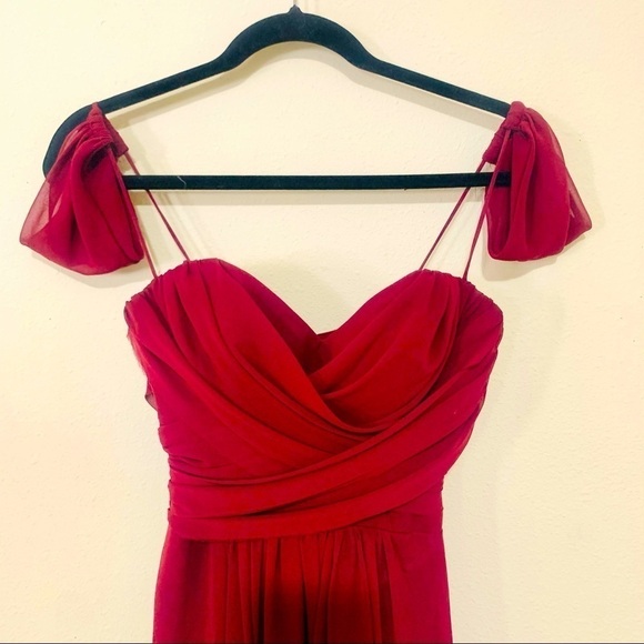 Hayley Paige Burgundy Chiffon Dress prom size 4 - Picture 3 of 7